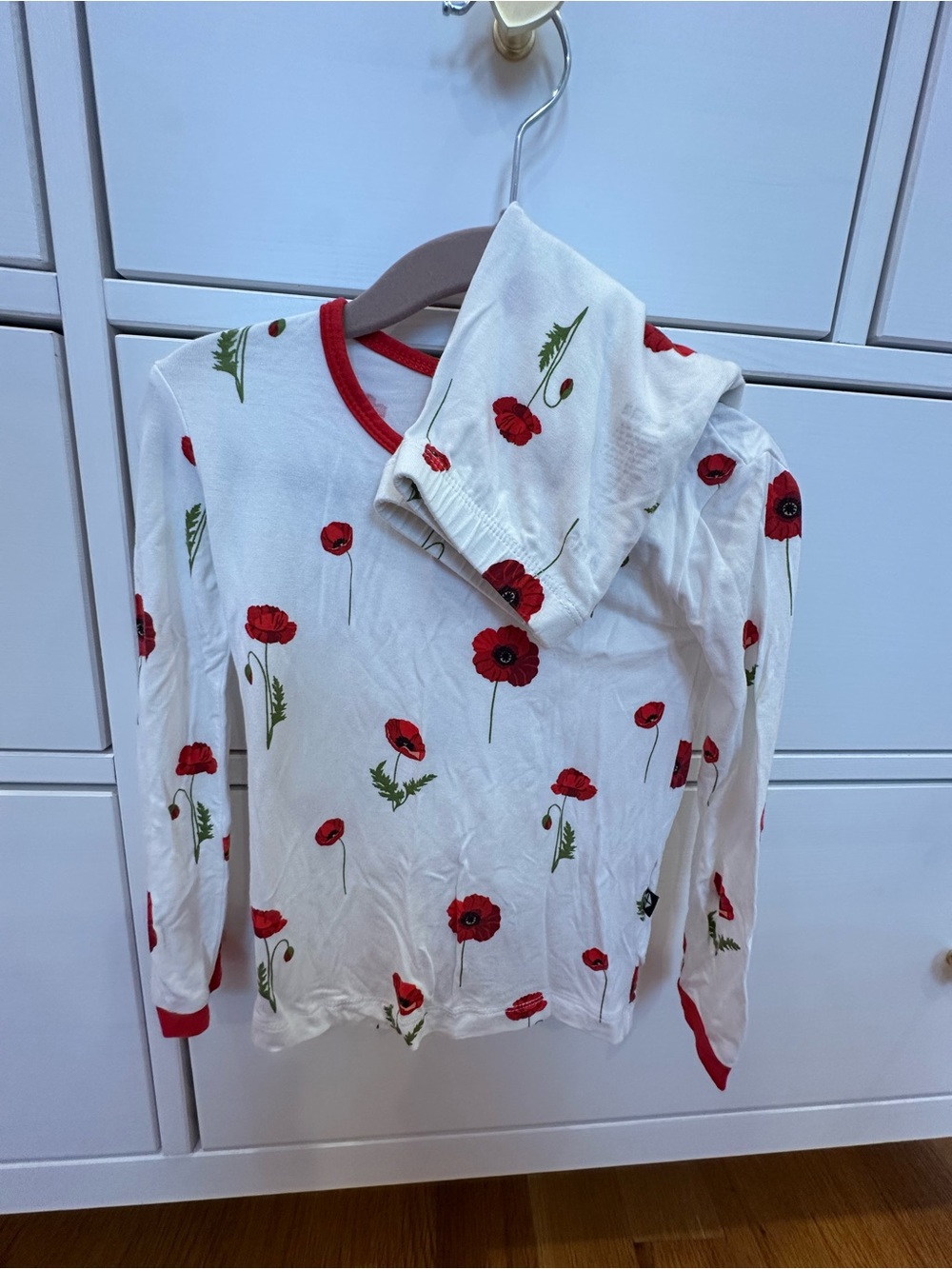 Kids White Long-Sleeve Top with Red Poppy Print